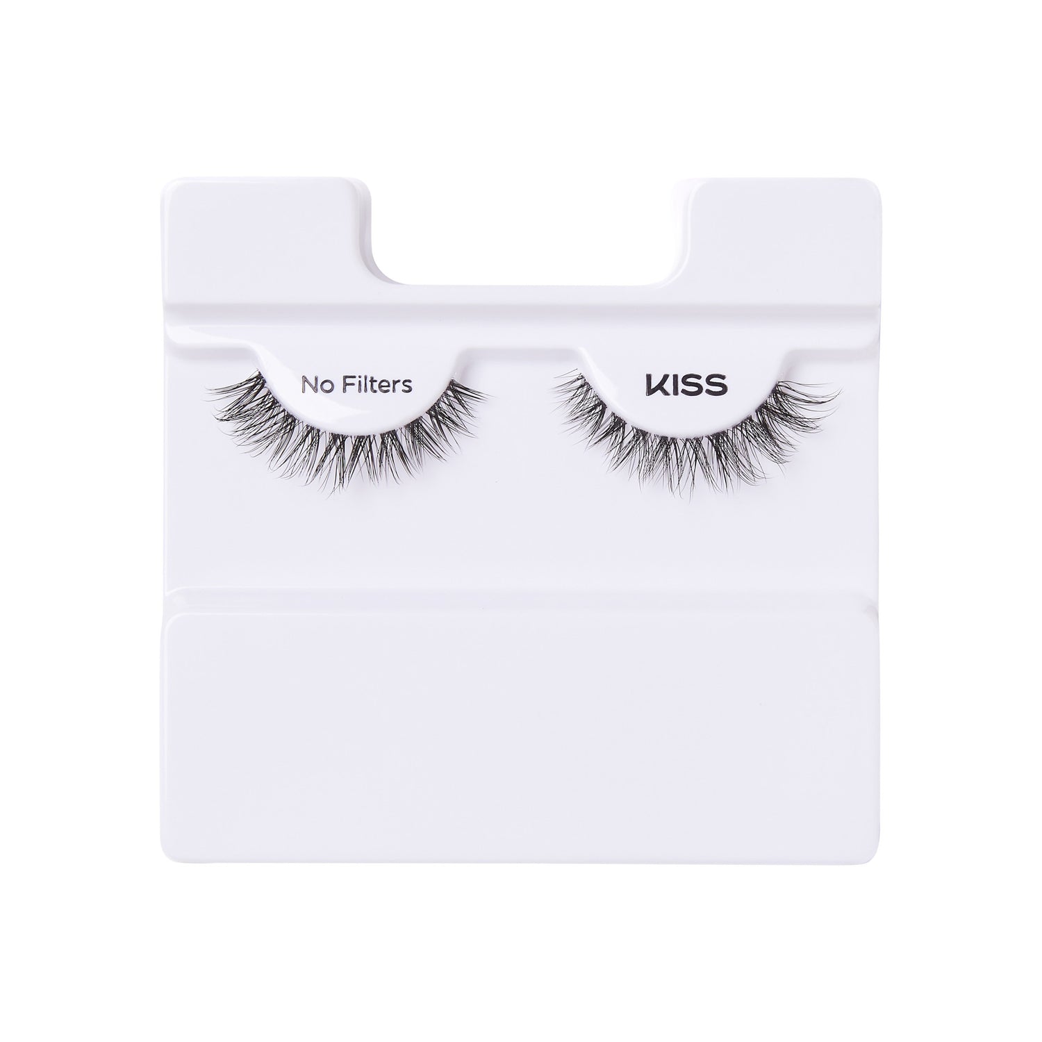Pair of black, natural-looking false eyelashes labeled \