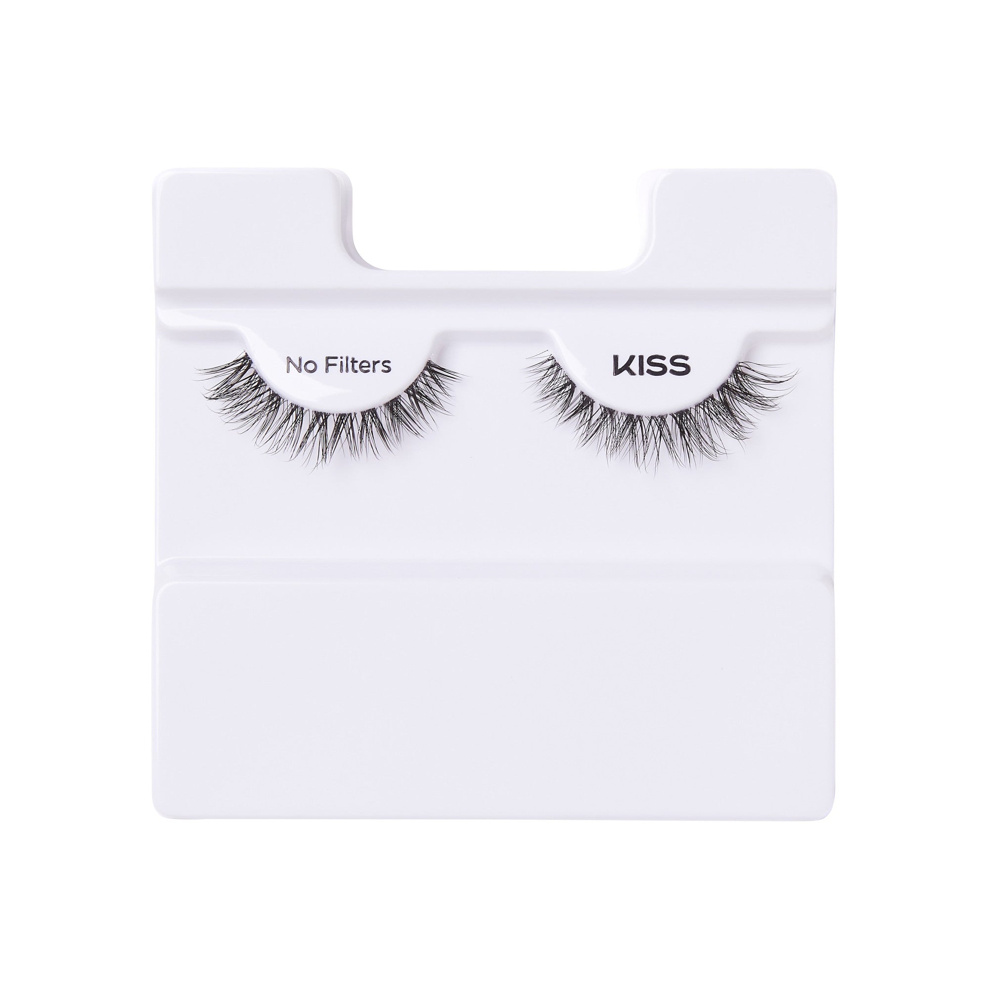 Pair of black, natural-looking false eyelashes labeled \