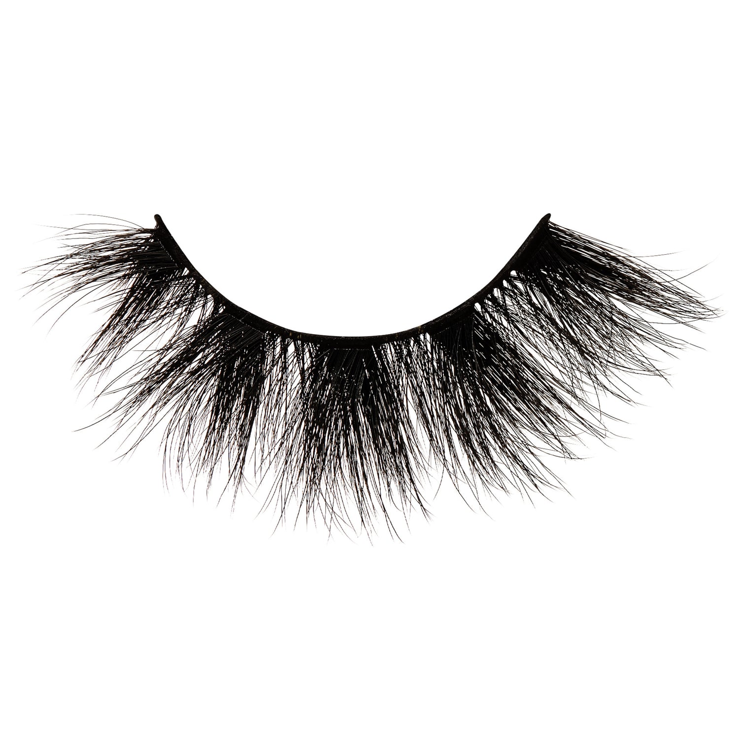 Single strip of KISS Lash Couture false eyelashes in matte black with a wispy, fluttery design, displayed on a white background.
