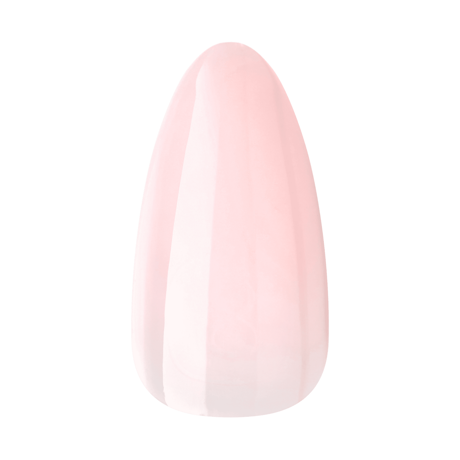 Soft pink press-on gel nail tip with a glossy finish, shown in close-up against a transparent background.