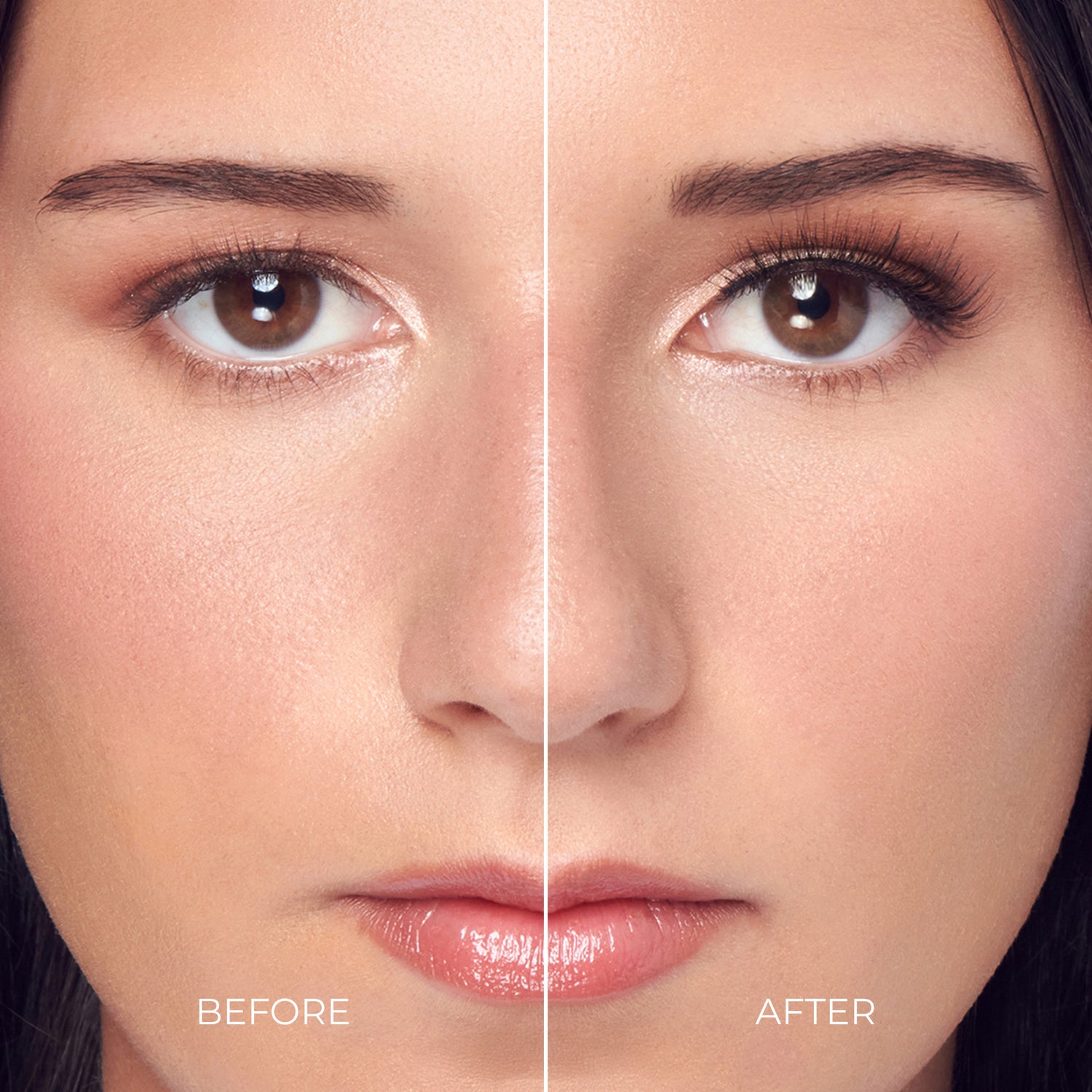 Close-up split-face comparison showing a woman&