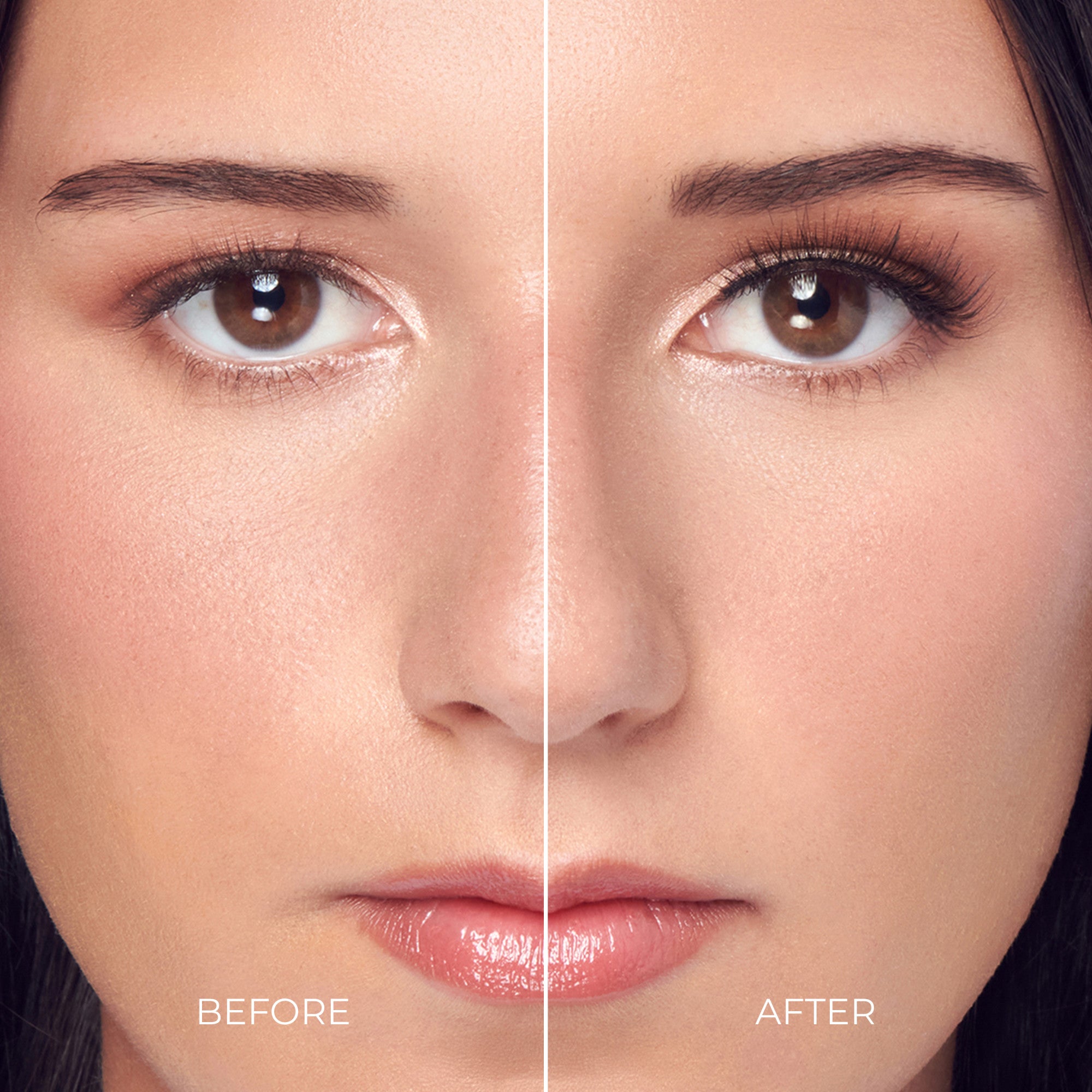 Close-up split-face comparison showing a woman&