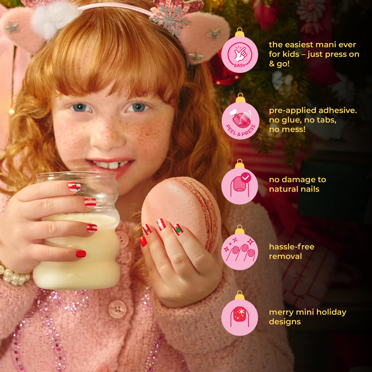 Impress Kids Holiday No Glue Fake Press On Nails - Sugar Cookies | Design, Multicolor, Kids, Squoval, Manicure