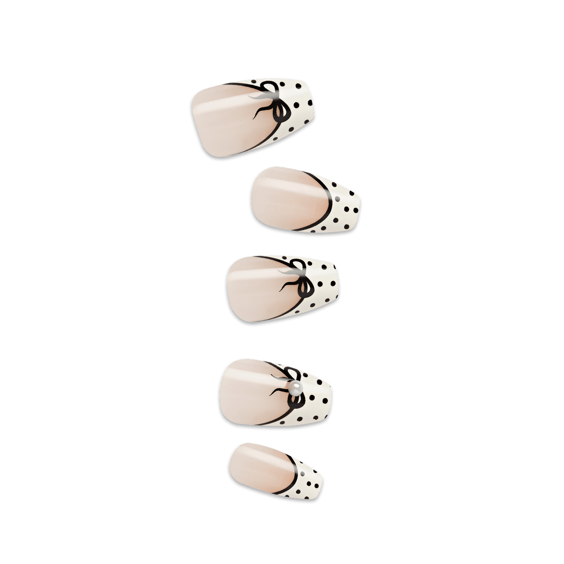 Impress Design No Glue Fake Press On Nails - Leafy | French Design, Black &amp; White, Medium, Coffin, Manicure
