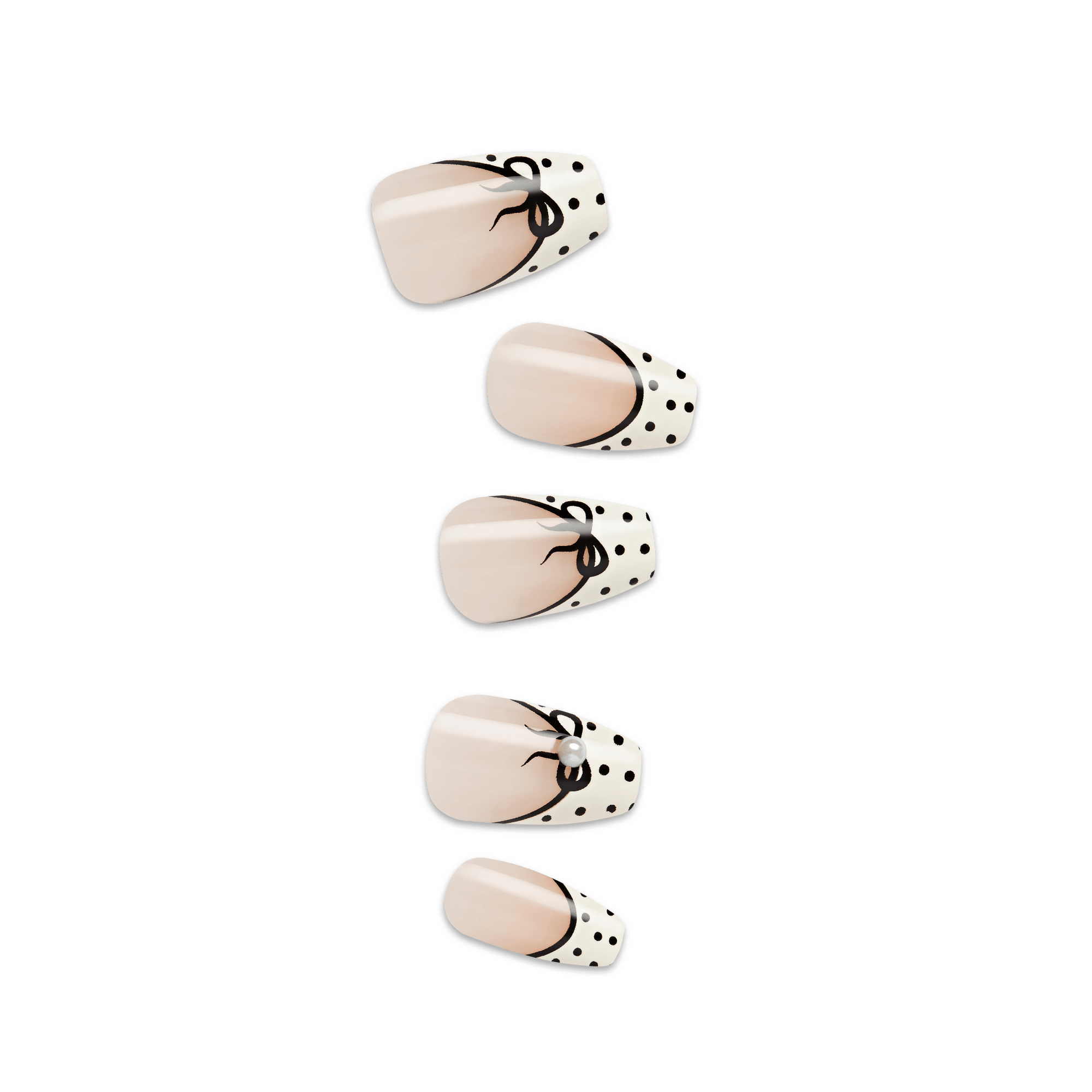Impress Design No Glue Fake Press On Nails - Leafy | French Design, Black &amp; White, Medium, Coffin, Manicure
