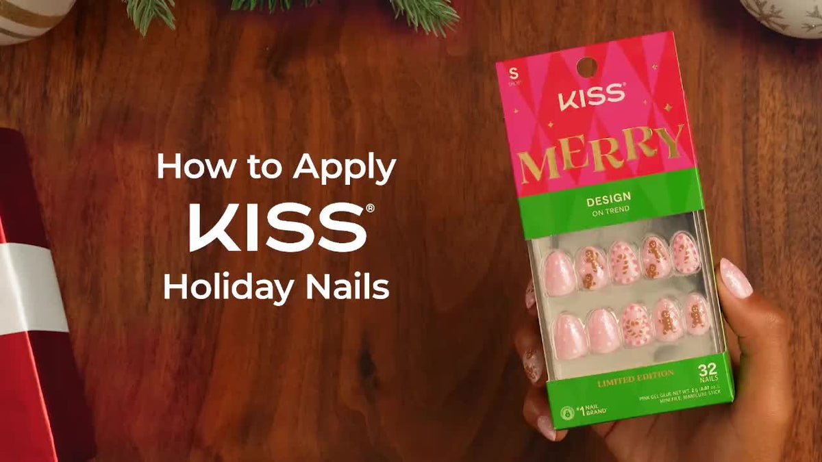 Kiss Merry Holiday Press On Fake Glue Nails - Merry Tips | Design, Pink, Short, Squoval