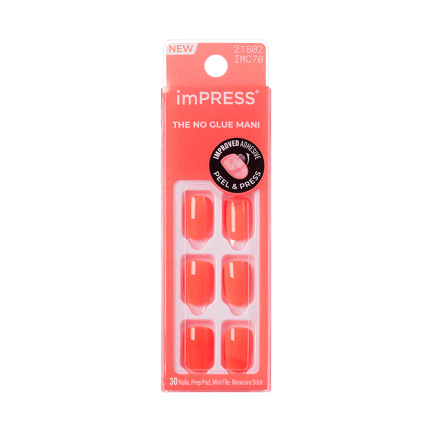 Impress Color No Glue Fake Press On Nails - Happier Vibes | Solid, Orange, Short, Squoval, Manicure