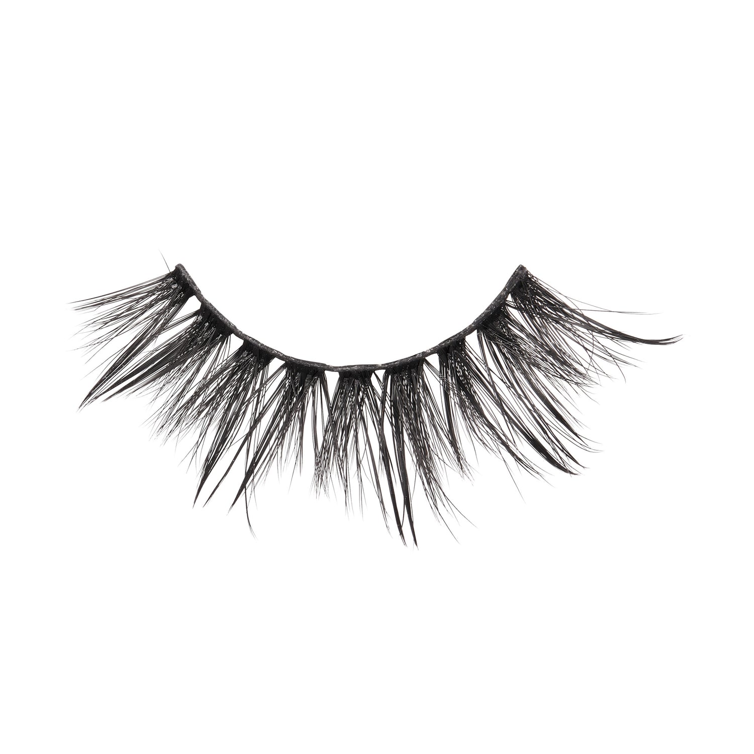 Black false eyelash with a wispy, spiked design and varying lengths, shown on a white background with no packaging or text.