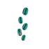 Five teal shimmer press-on nails with diagonal stripe design and gold leaf accent.