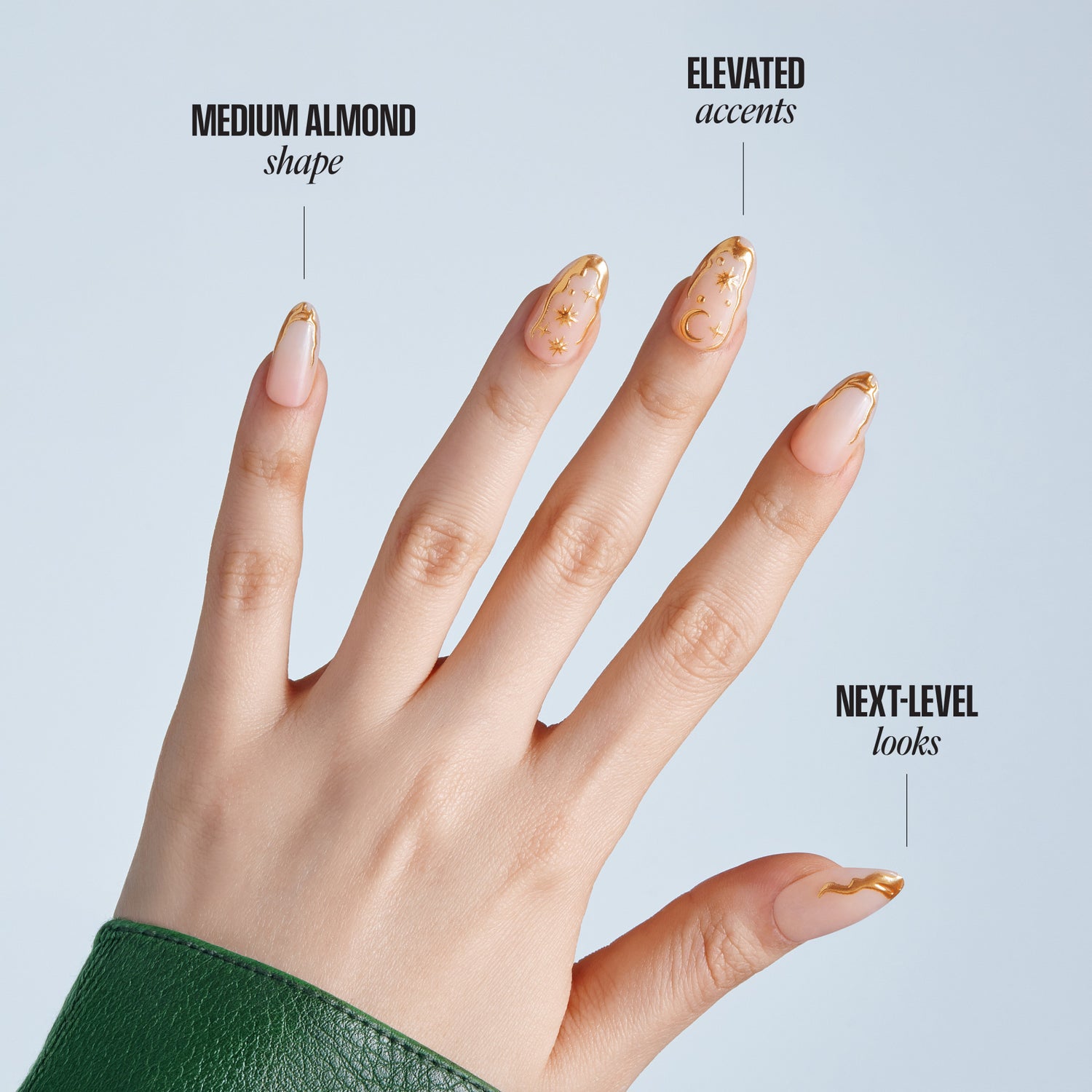 Kiss Glam 3D &amp; Jeweled Press On Fake Glue Nails - Golden | 3D &amp; Jewel Design, Gold, Medium, Almond