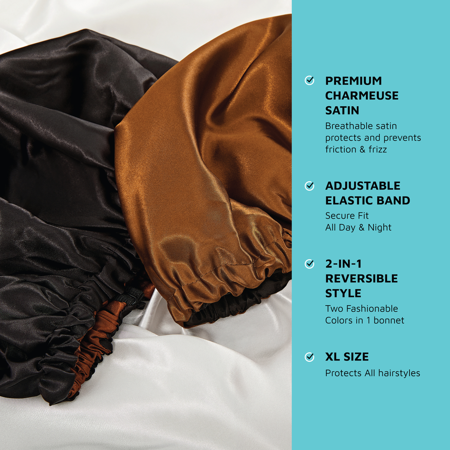 Kiss Colors &amp; Care Charmeuse Silky Satin Adjustable Reversible Bonnet - Brown &amp; Black