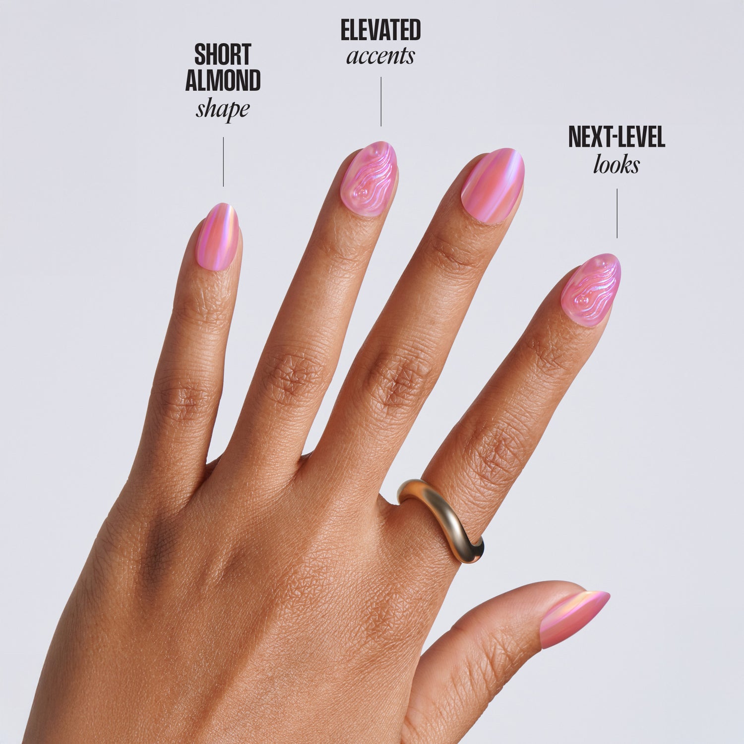 Kiss Glam Jeweled Press On Fake Glue Nails - Starry Chiffon | 3D &amp; Jeweled Design, Pink, Short, Almond