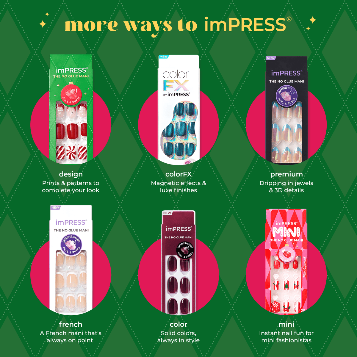 Impress Design Holiday No Glue Fake Press On Nails - Bliss | Design, Multicolor, Short, Squoval, Manicure
