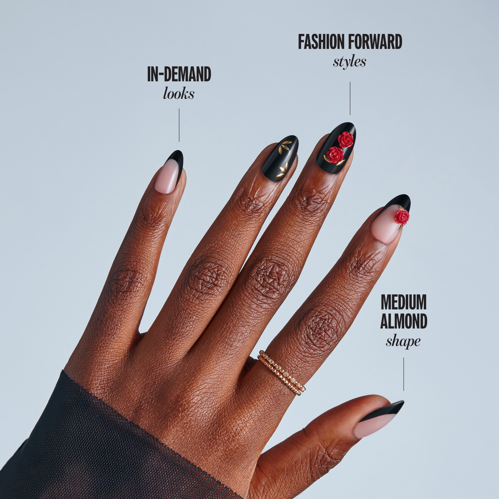 Kiss Haunt Halloween Press On Fake Glue Nails - Drop Dead Gorgeous | French Design, Black &amp; Red, Medium, Almond, Glow In The Dark