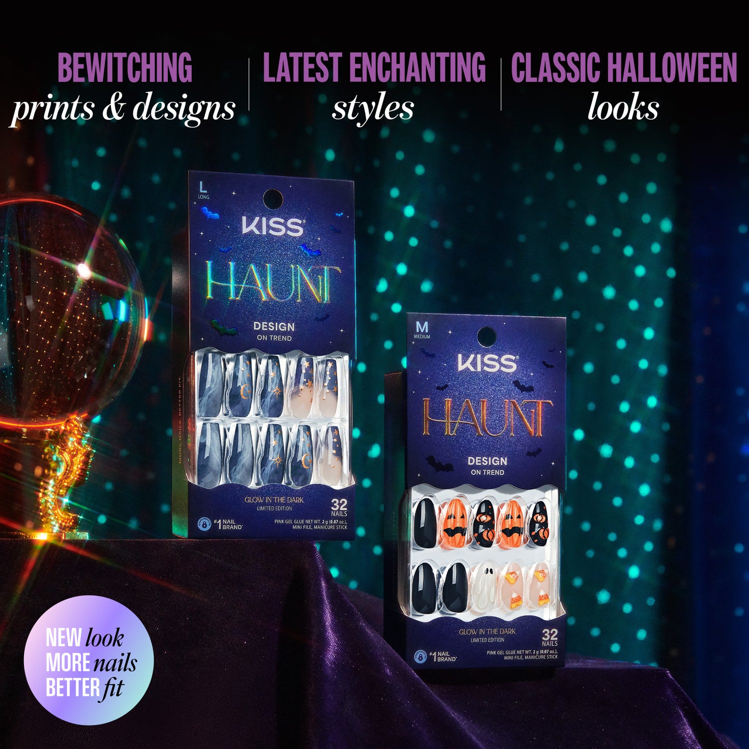 Kiss Haunt Halloween Press On Fake Glue Nails - Haunted Glow | Design, Red, Medium, Almond