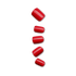Glossy red press-on nails in five different sizes arranged vertically on a transparent background, showcasing the \