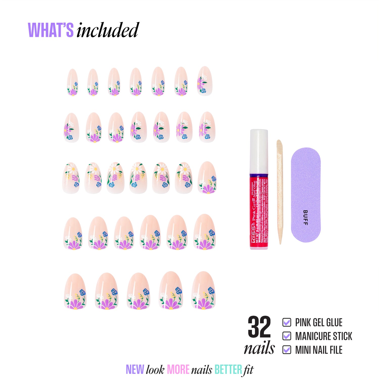 Kiss Core Design Press On Fake Glue Nails - Stay In Touch | Design, Multicolor, Medium, Almond