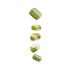 Five glossy press-on nails in shades of green with abstract beige and olive irregular shapes and subtle raised oval and pebble accents.