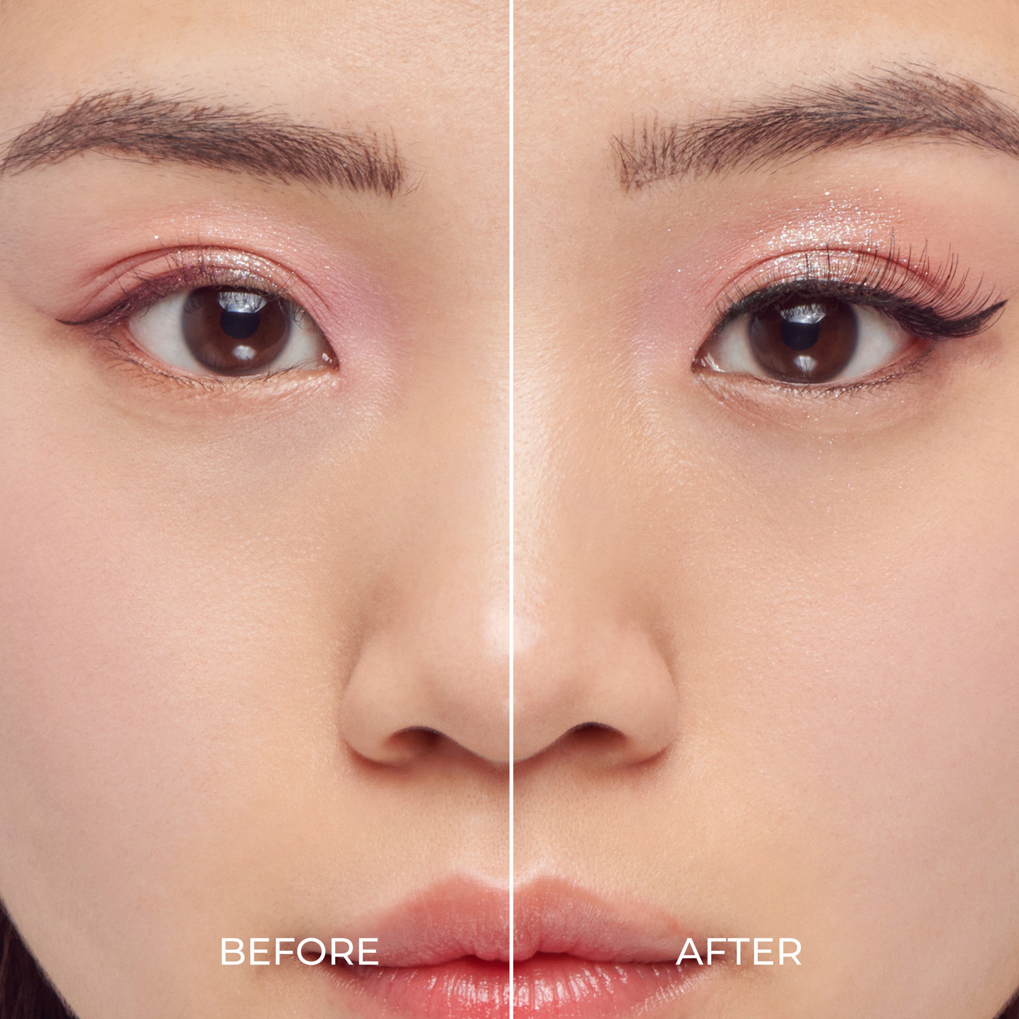 Before and after comparison of eye makeup application on a person&