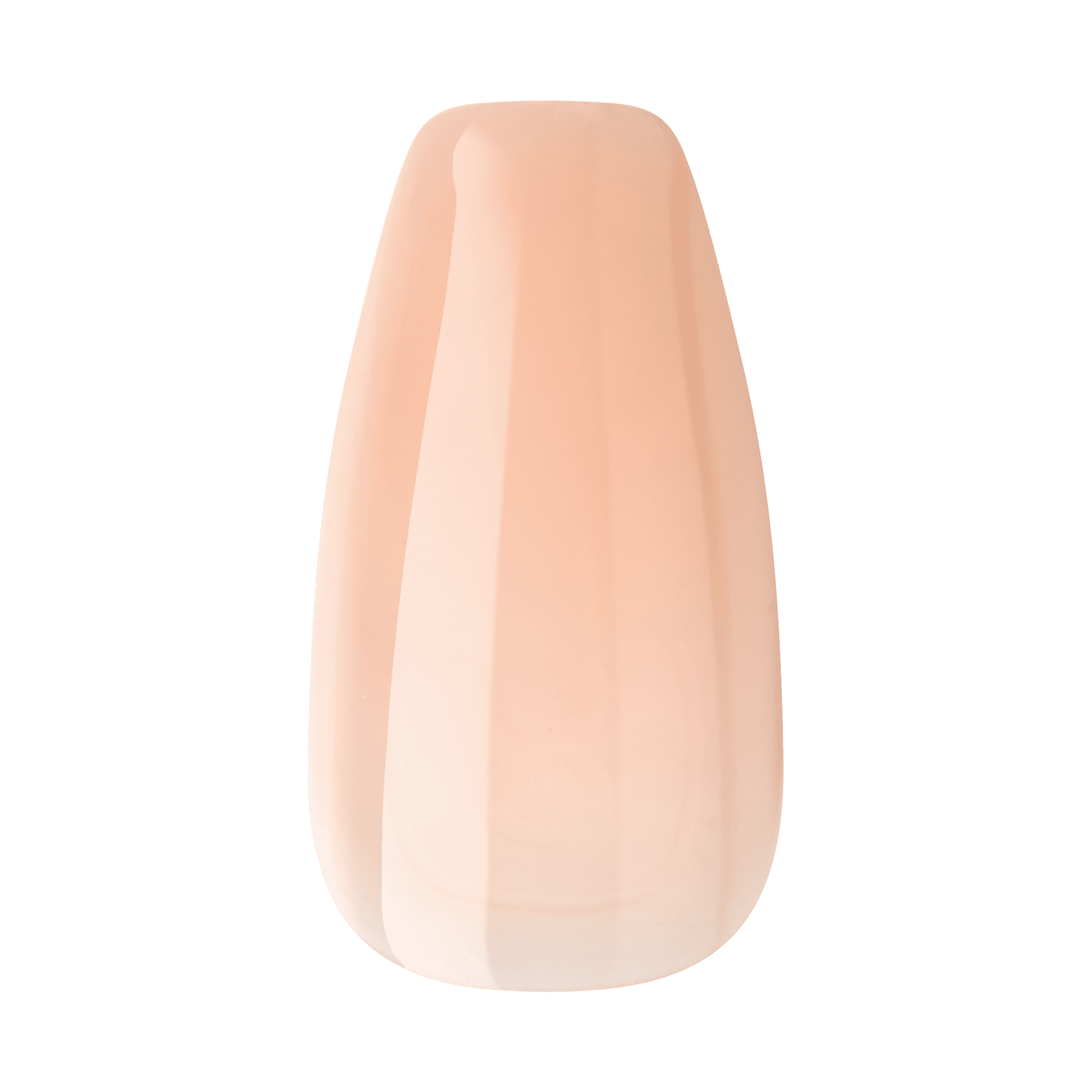 Glossy, press-on gel nail in a soft nude pink shade, shown from an angled top view against a white background.