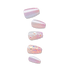 Set of five press-on nails with a pastel pink and white gradient, one nail featuring white daisy flowers with rhinestone centers, and one nail with multicolored glitter.