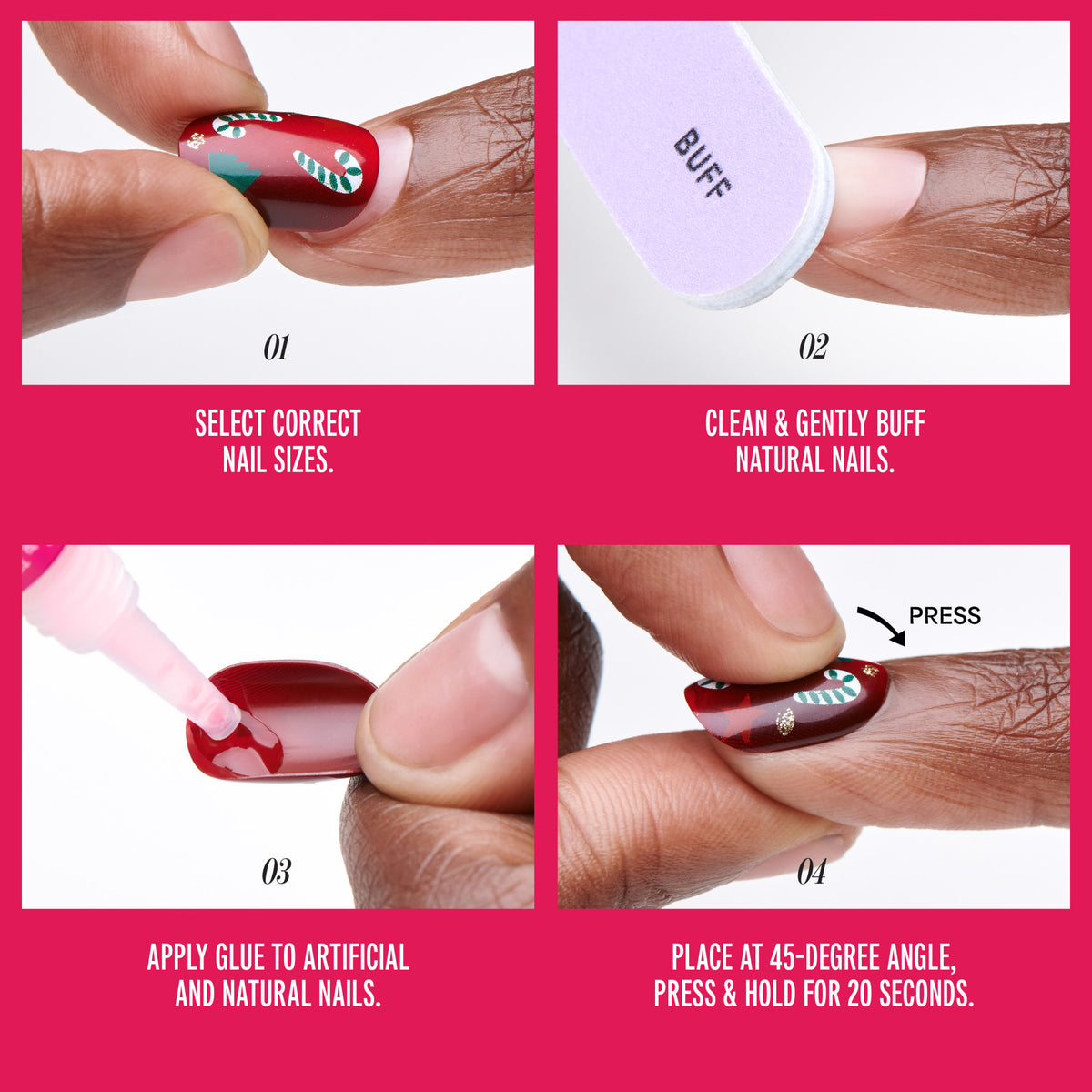 Kiss Merry Holiday Press On Fake Glue Nails - Merry Tips | Design, Pink, Short, Squoval