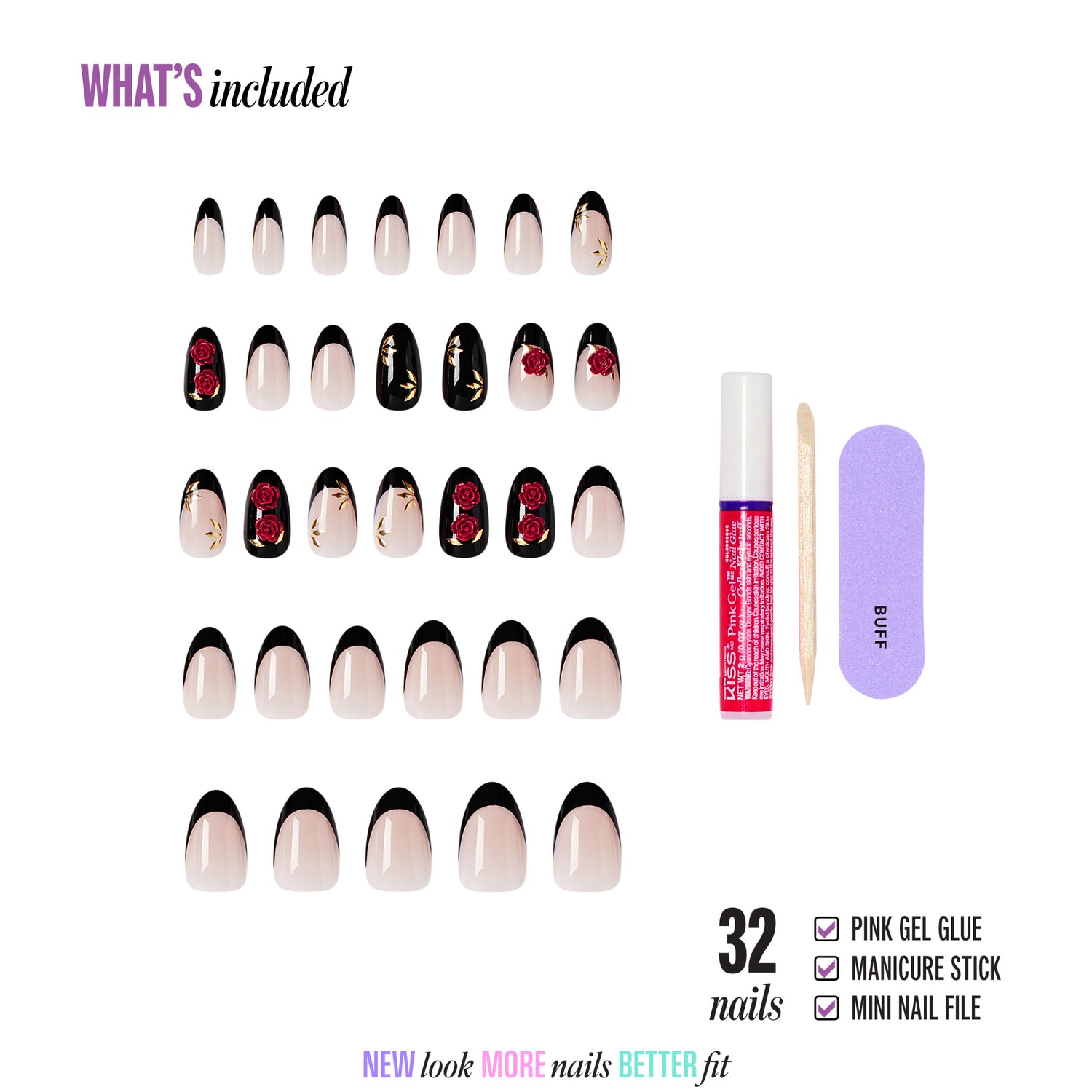 Kiss Haunt Halloween Press On Fake Glue Nails - Drop Dead Gorgeous | French Design, Black &amp; Red, Medium, Almond, Glow In The Dark