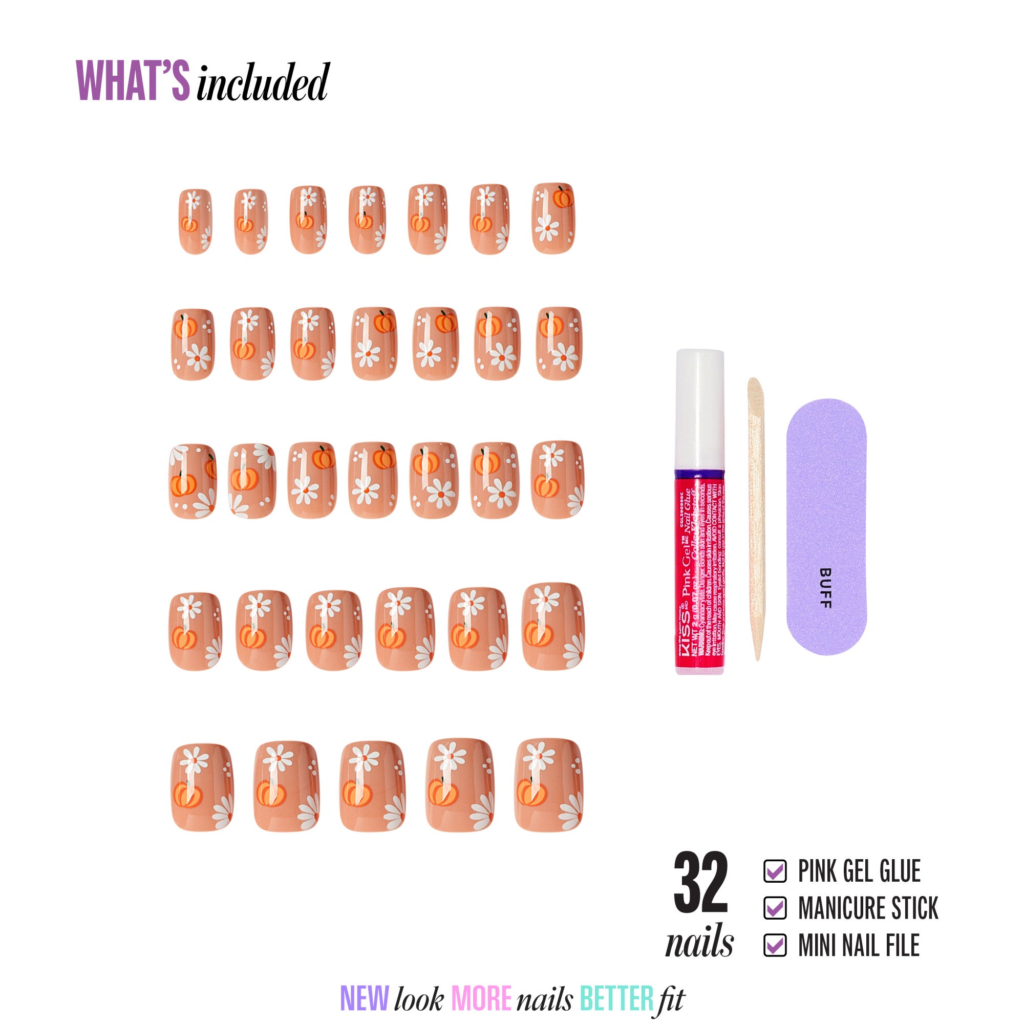 Kiss Haunt Halloween Press On Fake Glue Nails - Nailed By Night | Design, Orange, Short, Squoval, Glow In The Dark