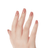 Hand with medium-length, square-shaped press on nails in a muted mauve color with a glossy finish.