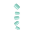Five turquoise press-on nails in various rounded and squared shapes arranged vertically.