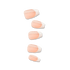 Set of five French press on nails in soft peach with natural-looking white tips, shown against a plain background.