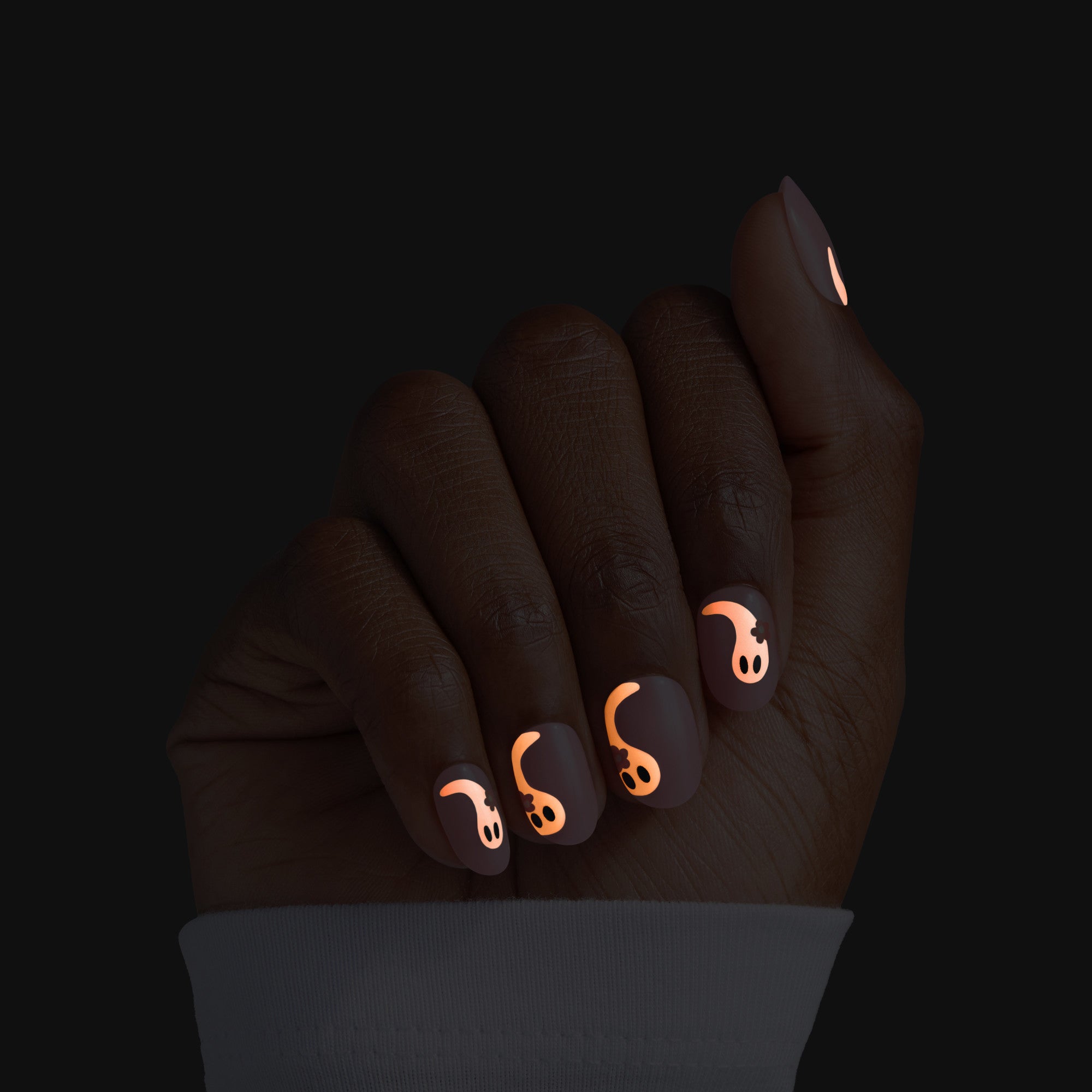 Kiss Haunt Halloween Press On Fake Glue Nails - Cursed But Cute | Design, Pink, Short, Round, Glow In The Dark