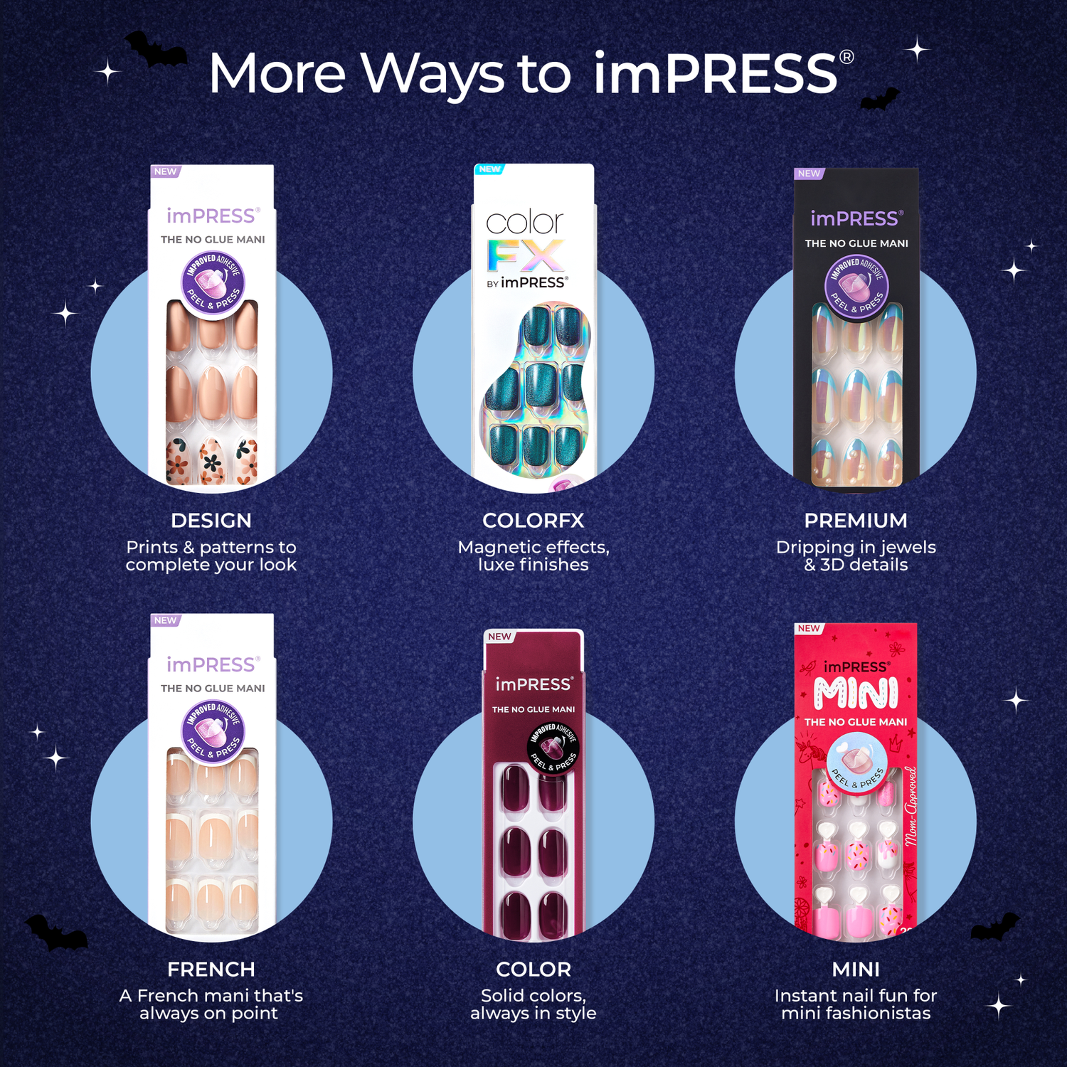 Impress Design Halloween No Glue Fake Press On Nails - Dead Glam | Design, Orange &amp; Black, Short, Squoval, Glow In The Dark, Manicure