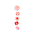 Five pink and red decorative soap bars with hearts and stars on white background.