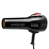 Black handle-less hair dryer with red speed settings switch labeled Off, Cold, Low, High; text on side reads \