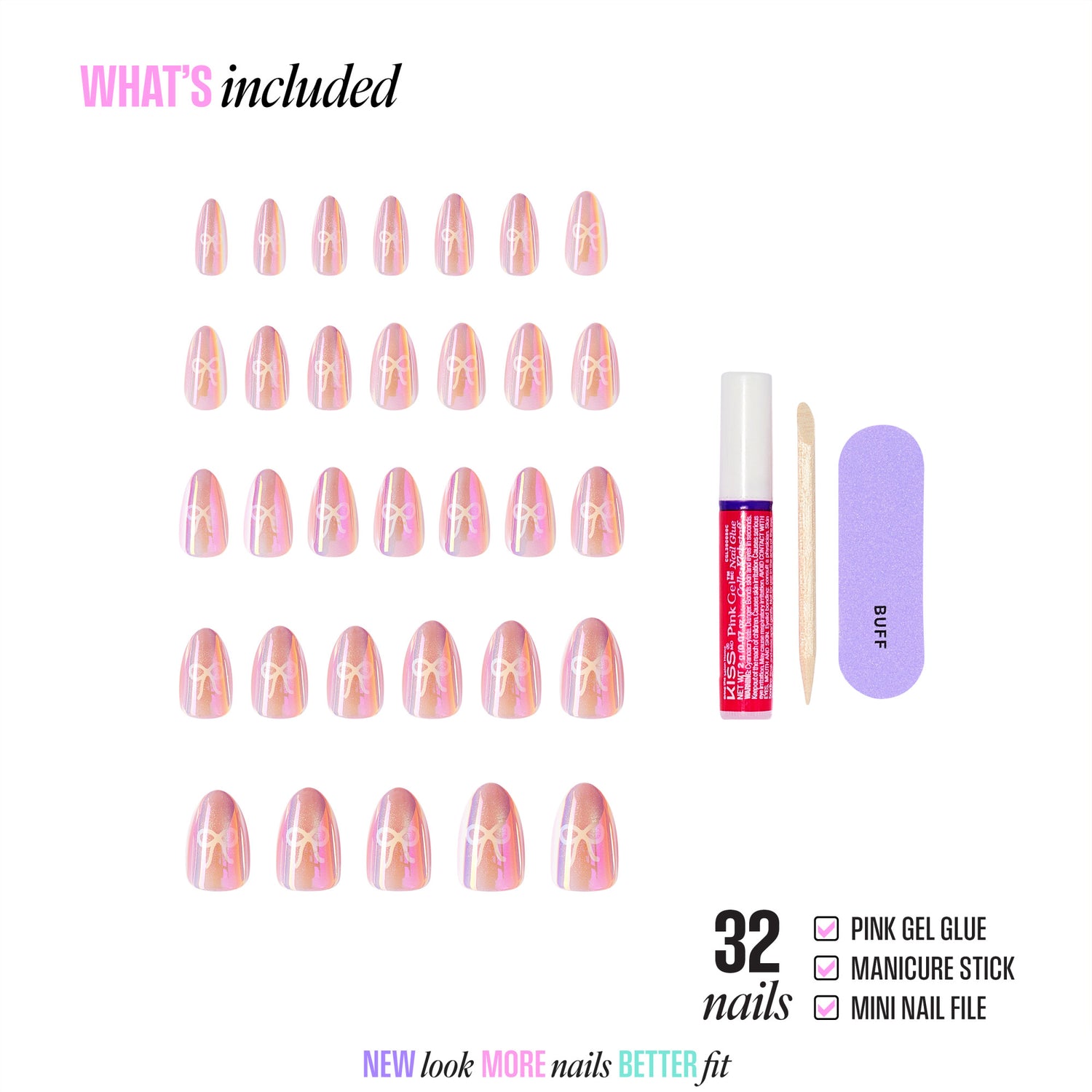 Kiss Glam Embellished Press On Fake Glue Nails - Happy Friday | 3D &amp; Jewel Design, Pink, Medium, Almond