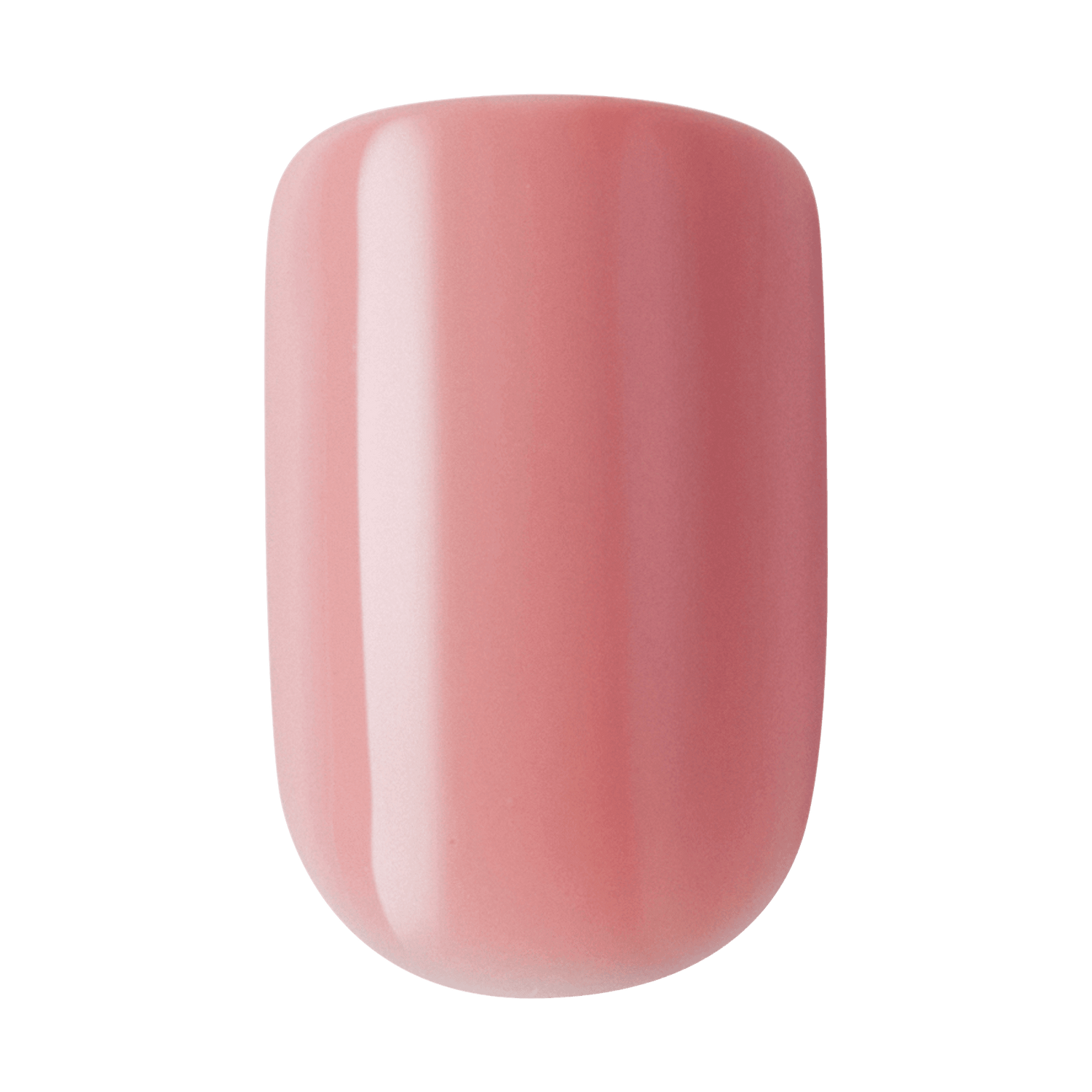 Glossy press-on nail in a soft pink shade with a smooth, rounded square shape shown against a transparent background.