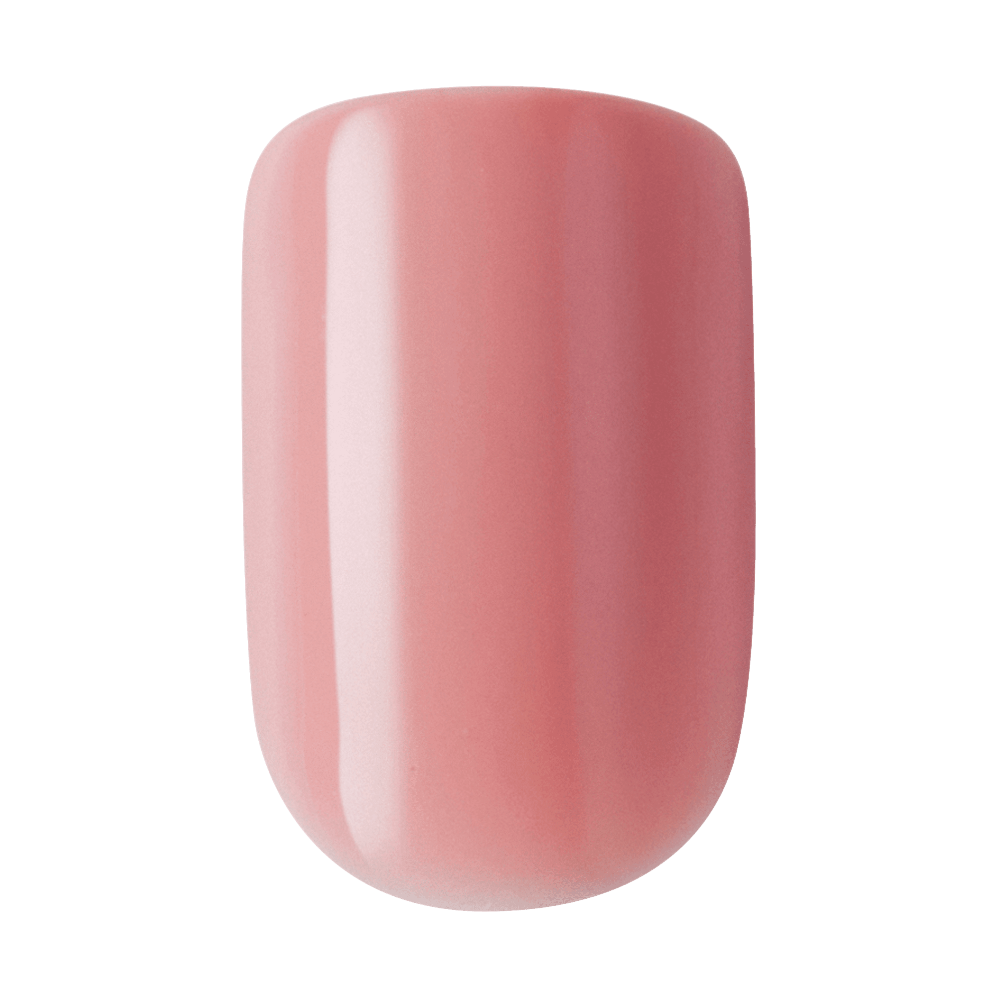 Glossy press-on nail in a soft pink shade with a smooth, rounded square shape shown against a transparent background.