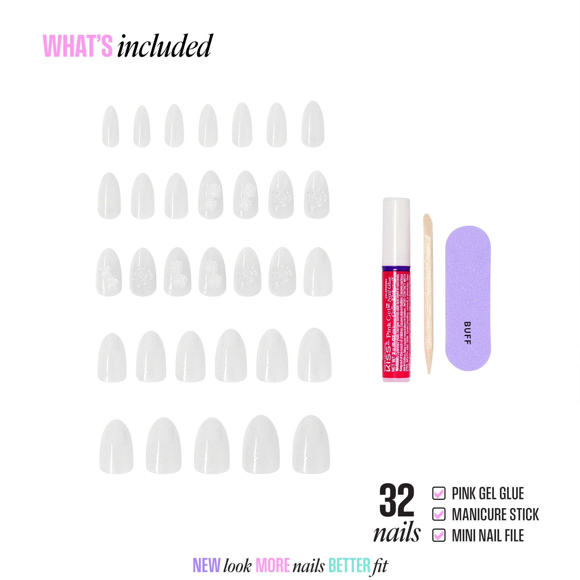 Kiss Glam Jeweled Press On Fake Glue Nails - Polaroid | 3D &amp; Jeweled Design, White, Medium, Almond