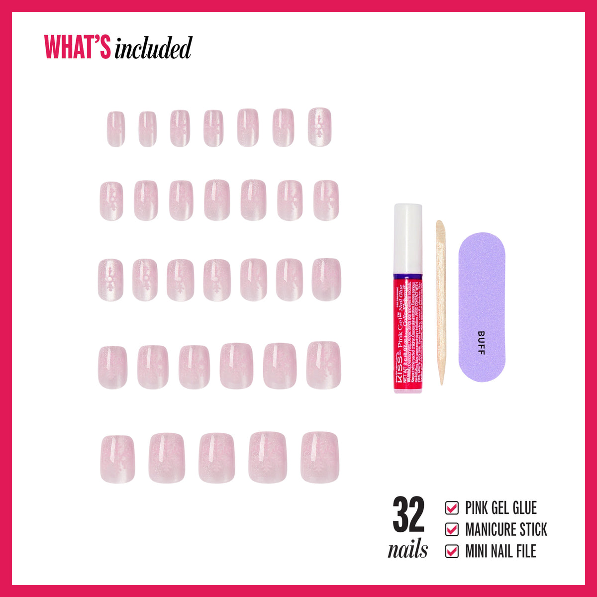 Kiss Merry Holiday Press On Fake Glue Nails - Merry Tips | Design, Pink, Short, Squoval