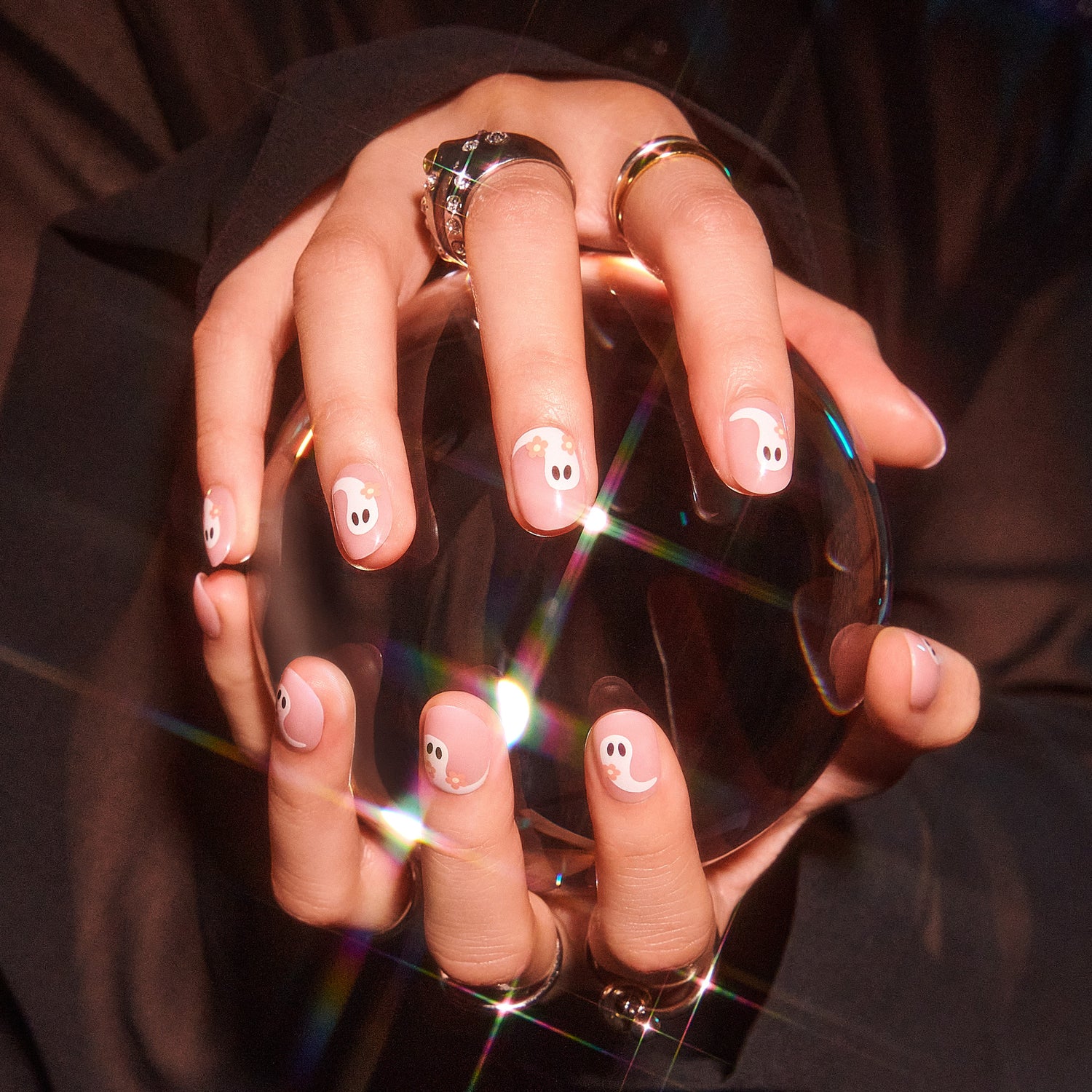 Kiss Haunt Halloween Press On Fake Glue Nails - Cursed But Cute | Design, Pink, Short, Round, Glow In The Dark