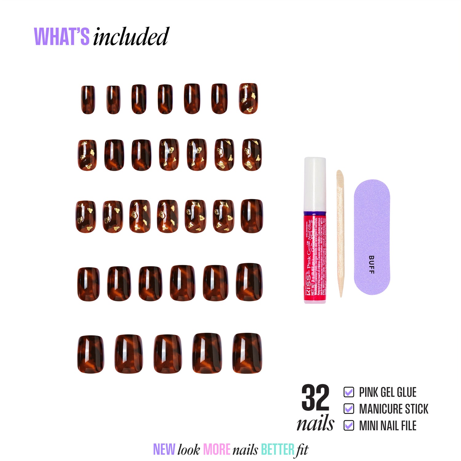 Kiss Core Design Press On Fake Glue Nails - Your Time | Design, Brown, Short, Squoval