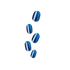 Set of five press-on nails in varying sizes, featuring a shiny gradient design with vertical blue and teal stripes and a white accent stripe.