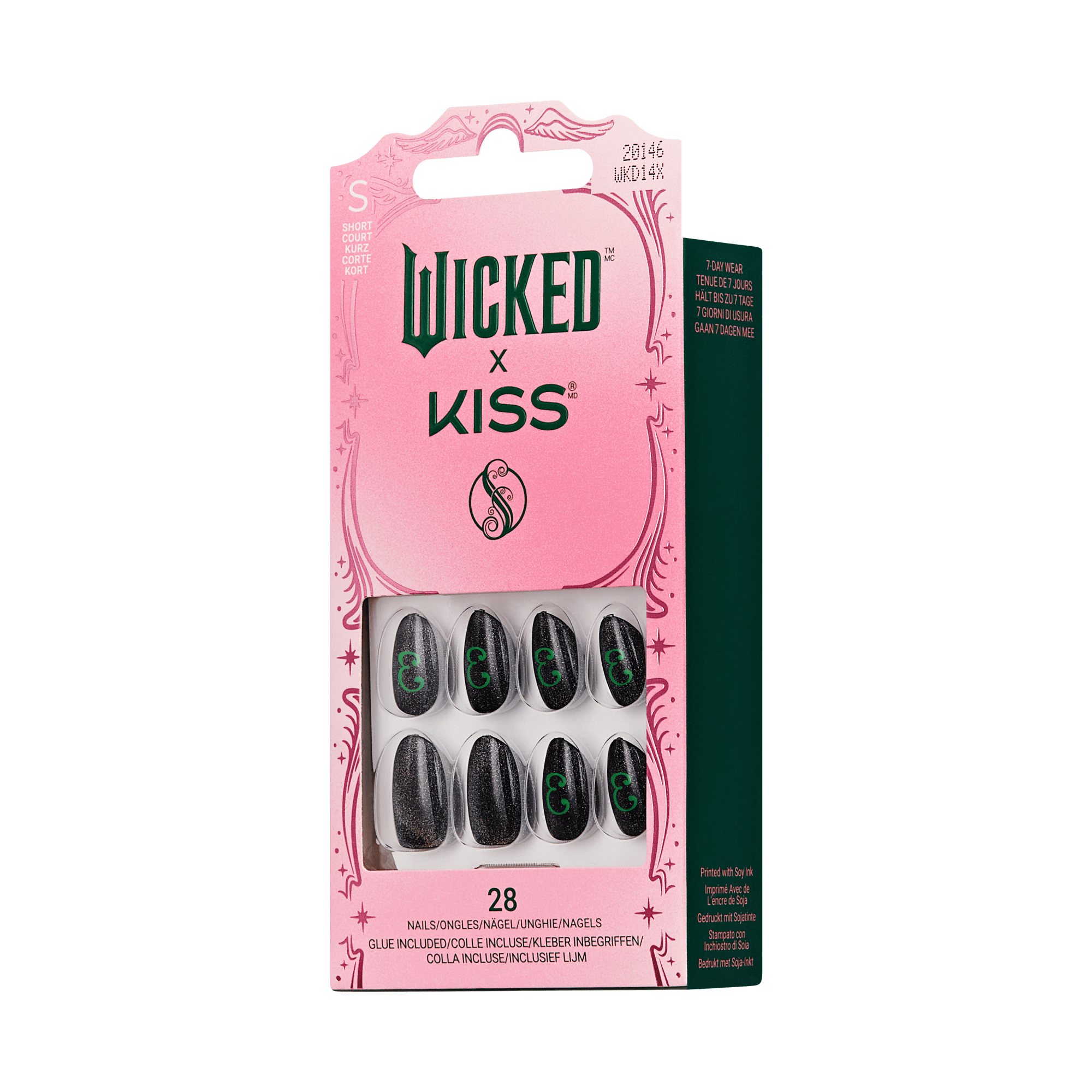 WICKED x KISS short black press-on nails with green \