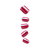 Shiny press-on nails in a vibrant red shade with metallic blue highlights, shown in five different sizes against a plain background.