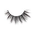 Single strip of black false eyelashes with a wispy, feathery design and varying lash lengths, shown on a white background.
