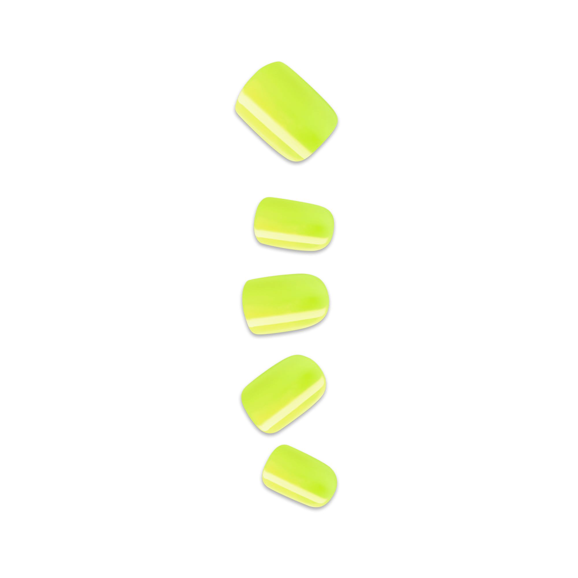Five neon yellow sticky notes arranged vertically with white stripes