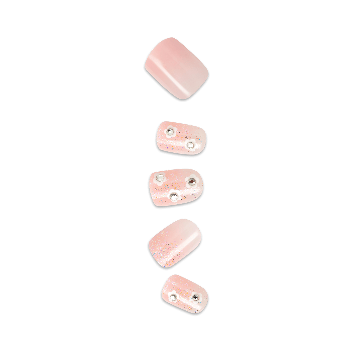 Five pink beads with glitter and metal holes for jewelry making.