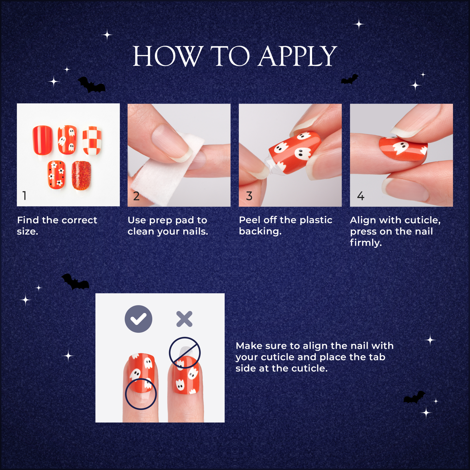 Impress Design Halloween No Glue Fake Press On Nails - Dead Glam | Design, Orange &amp; Black, Short, Squoval, Glow In The Dark, Manicure