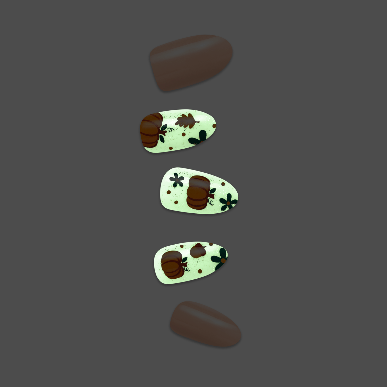 Impress Design Halloween No Glue Fake Press On Nails - Dark Aura | Design, Brown, Medium, Almond, Glow In The Dark, Manicure